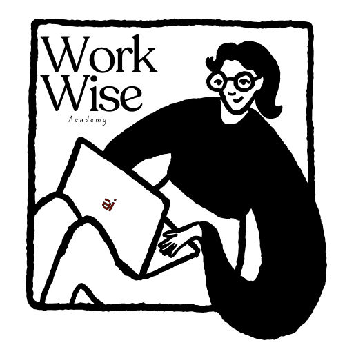 WorkWise Academy mascot — a figure reading a book